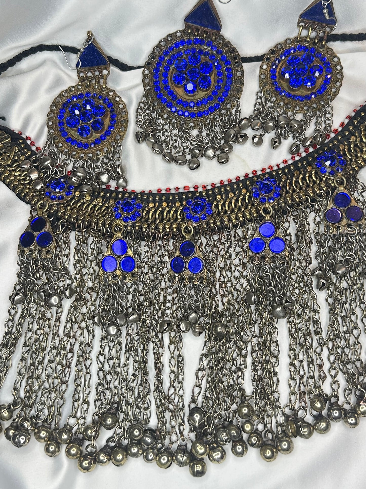 Afghani  Ethnic Boho Necklace Set With - Blue