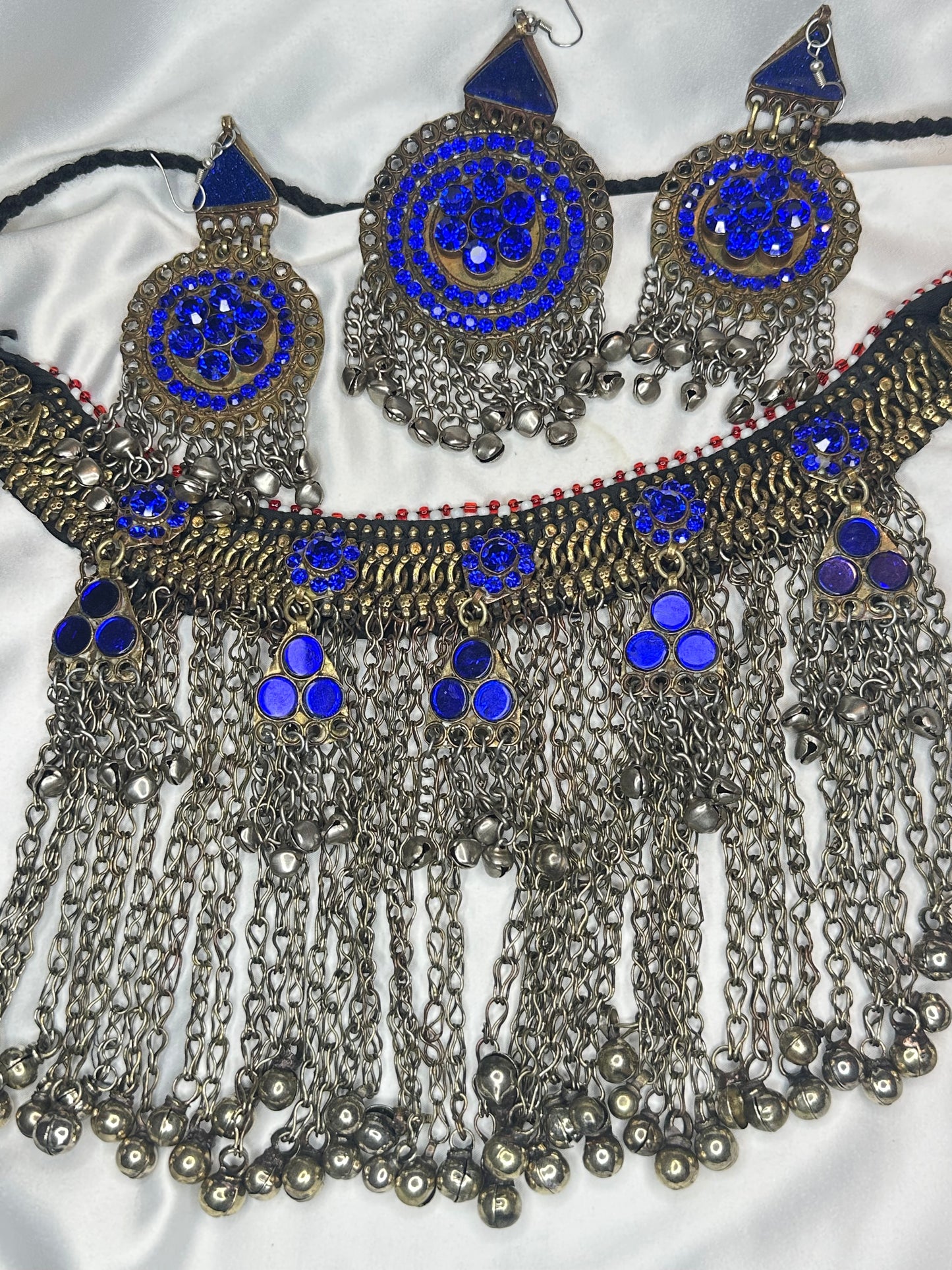 Afghani  Ethnic Boho Necklace Set With - Blue