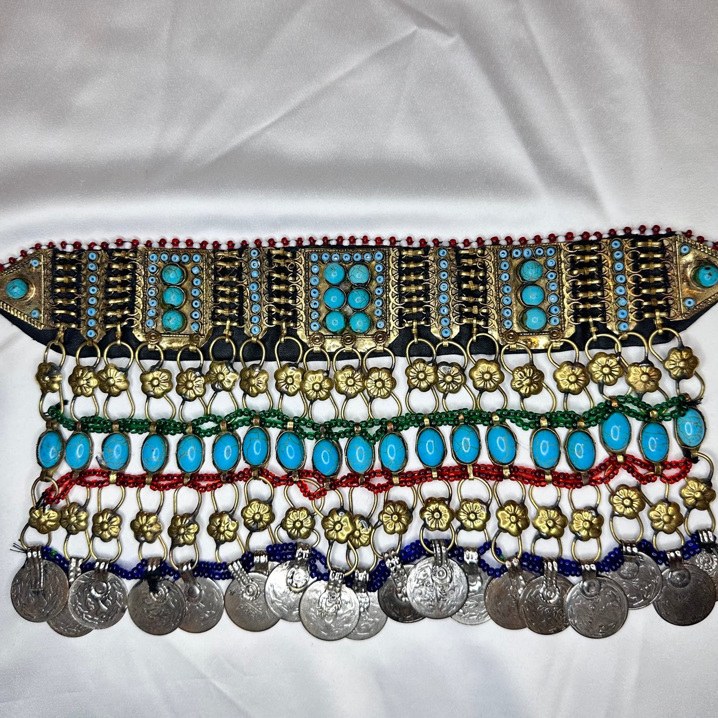 Norband Turquoise Stone And Antique Coins Afghani Choker Set