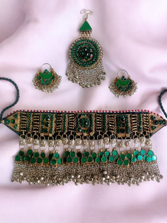 Norband Afghan Tribal Fashion Necklace Set - Green